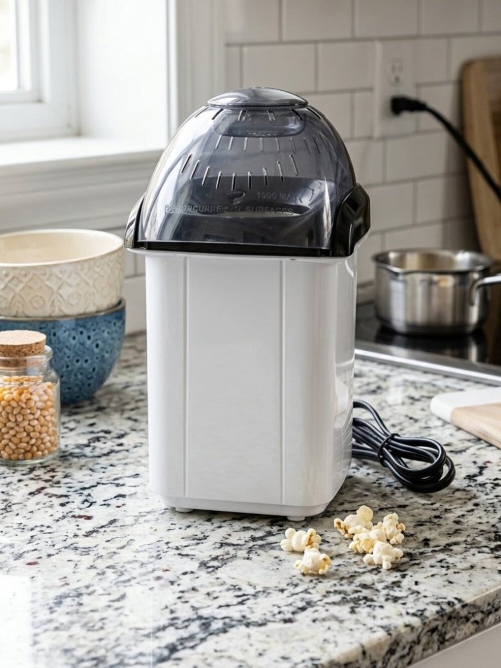 Kitchen Gourmet Hot Air Popcorn Popper, Built in Butter Melter & Measuring Cup